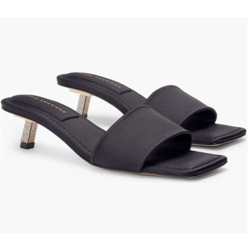 Good American‎ NEW Kickstand Square Toe Slide In Black Spanish Made Sandals  8